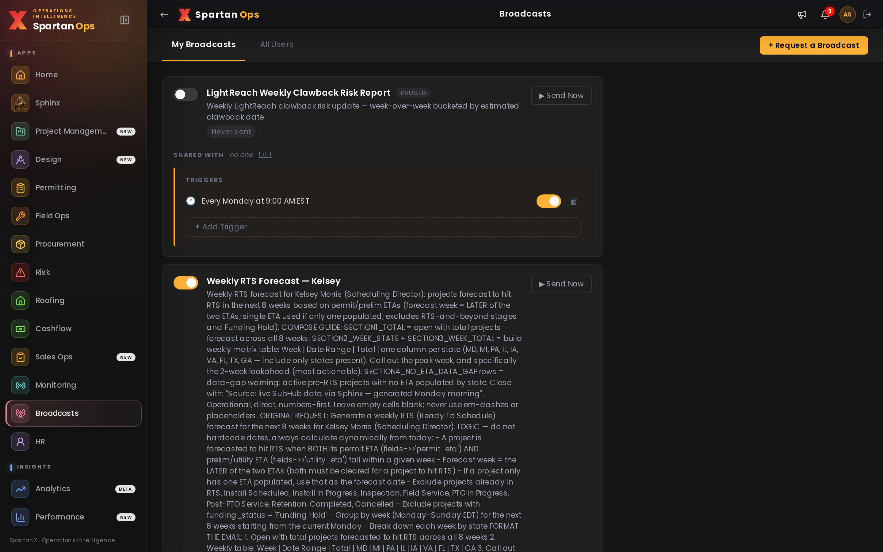 Broadcasts — automated reports