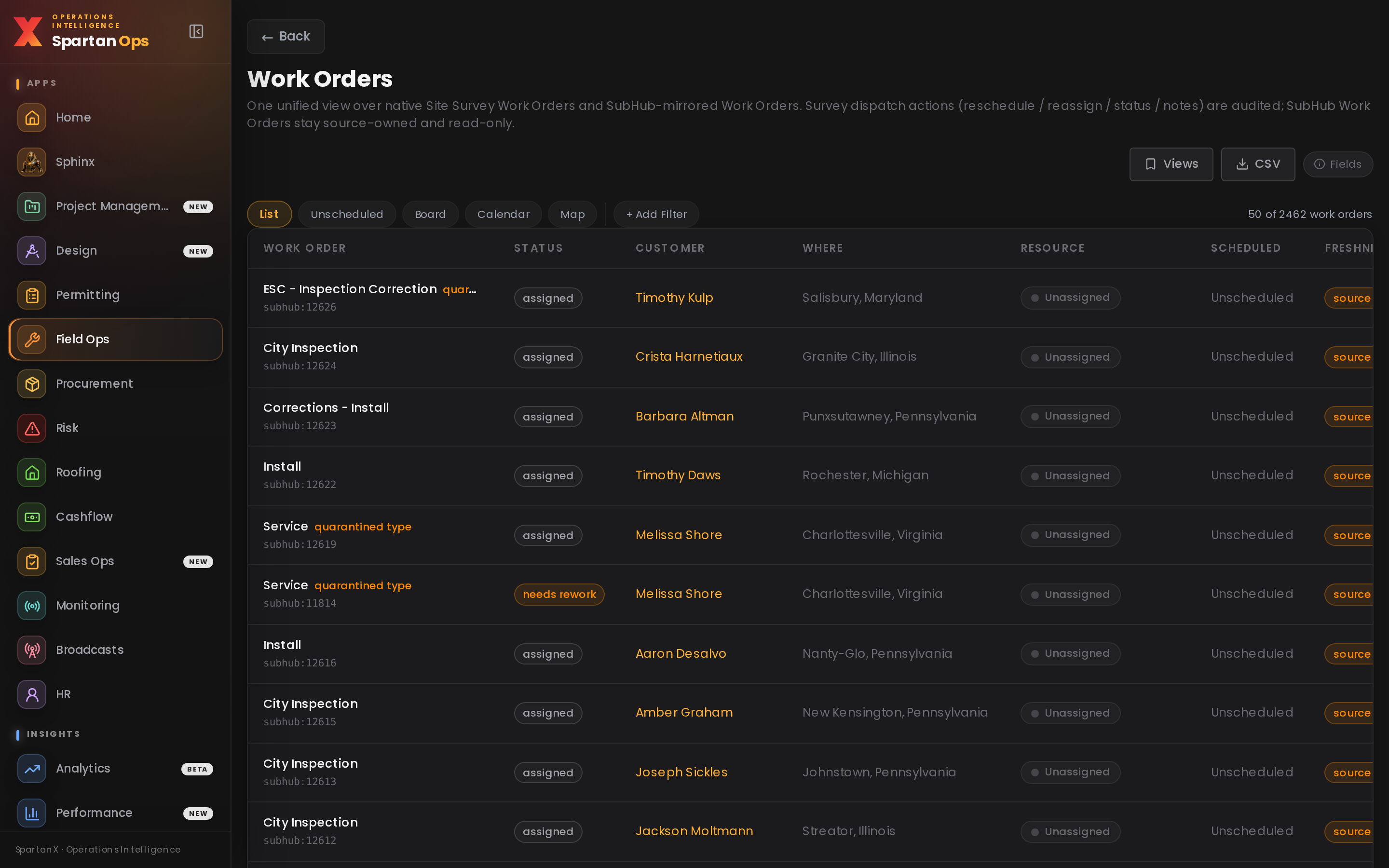 Field Ops work orders — live