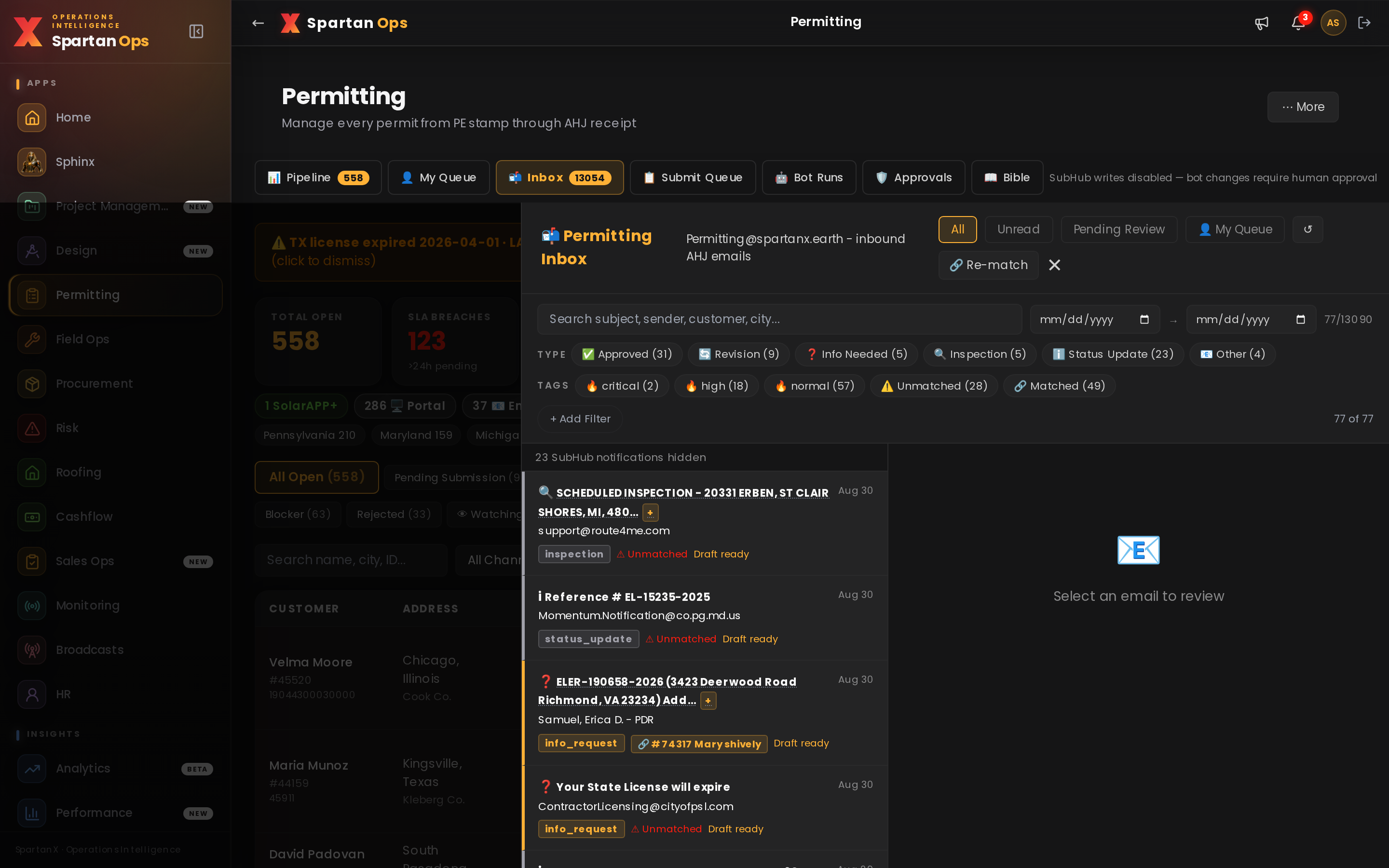 Permitting inbox — email watchers with auto-tags