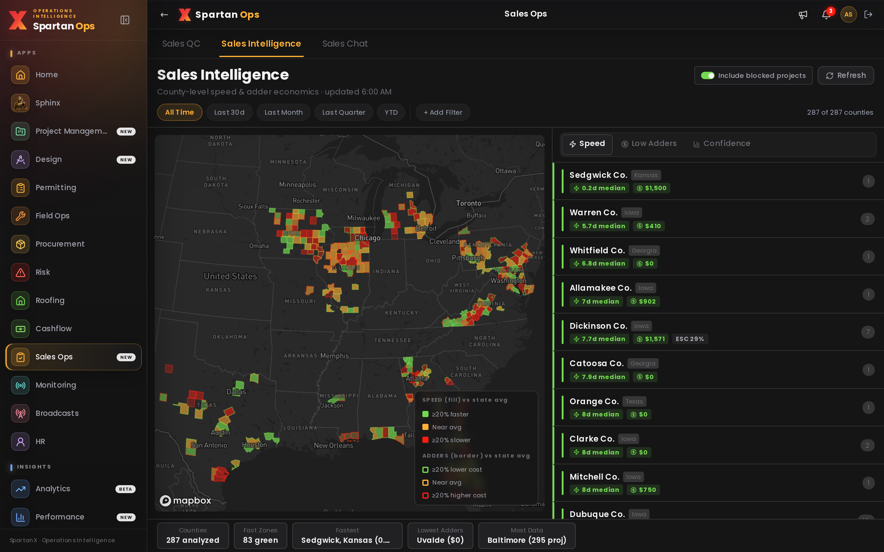 Sales Intelligence — county choropleth map