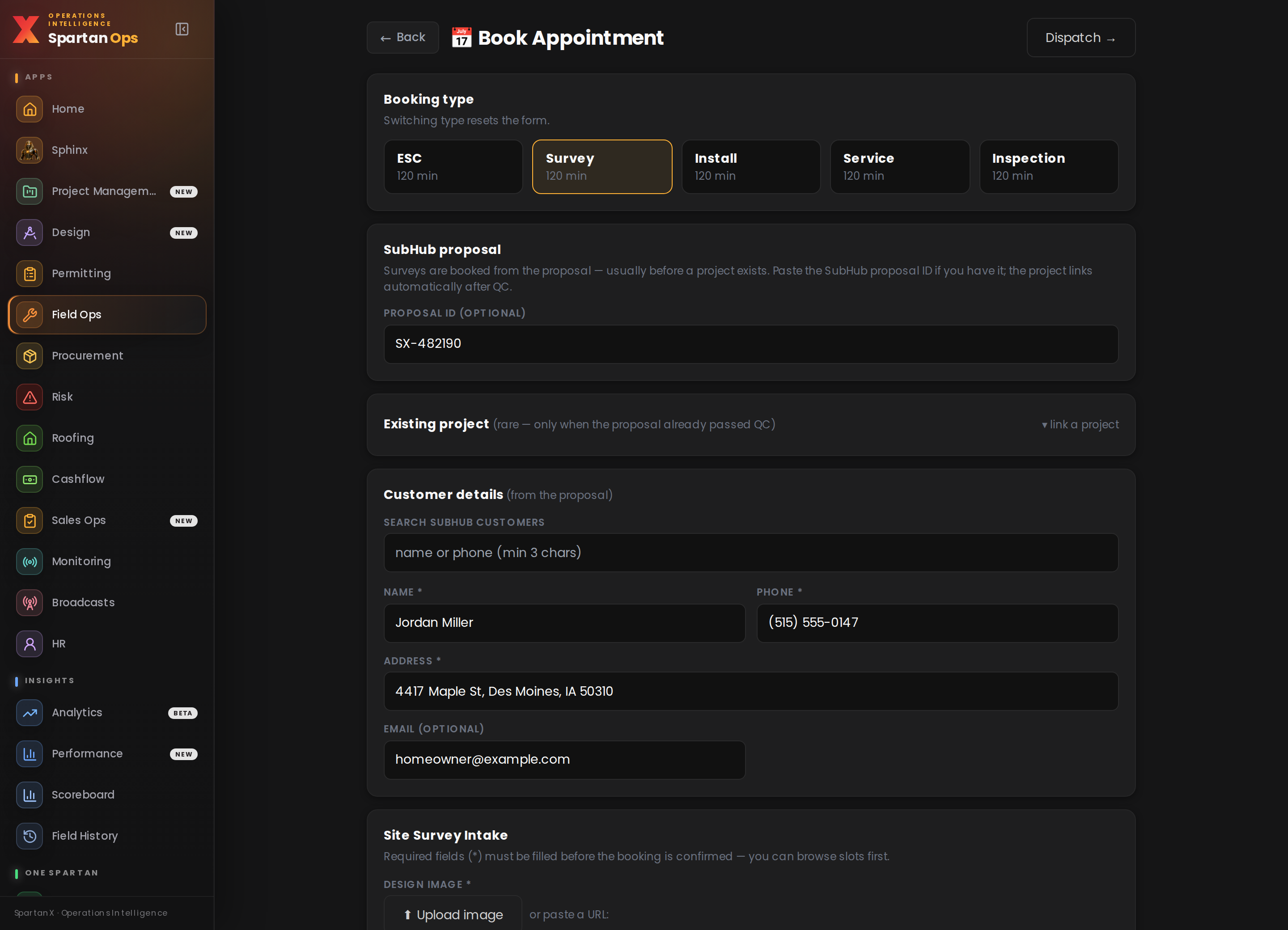 Scheduler — booking intake form