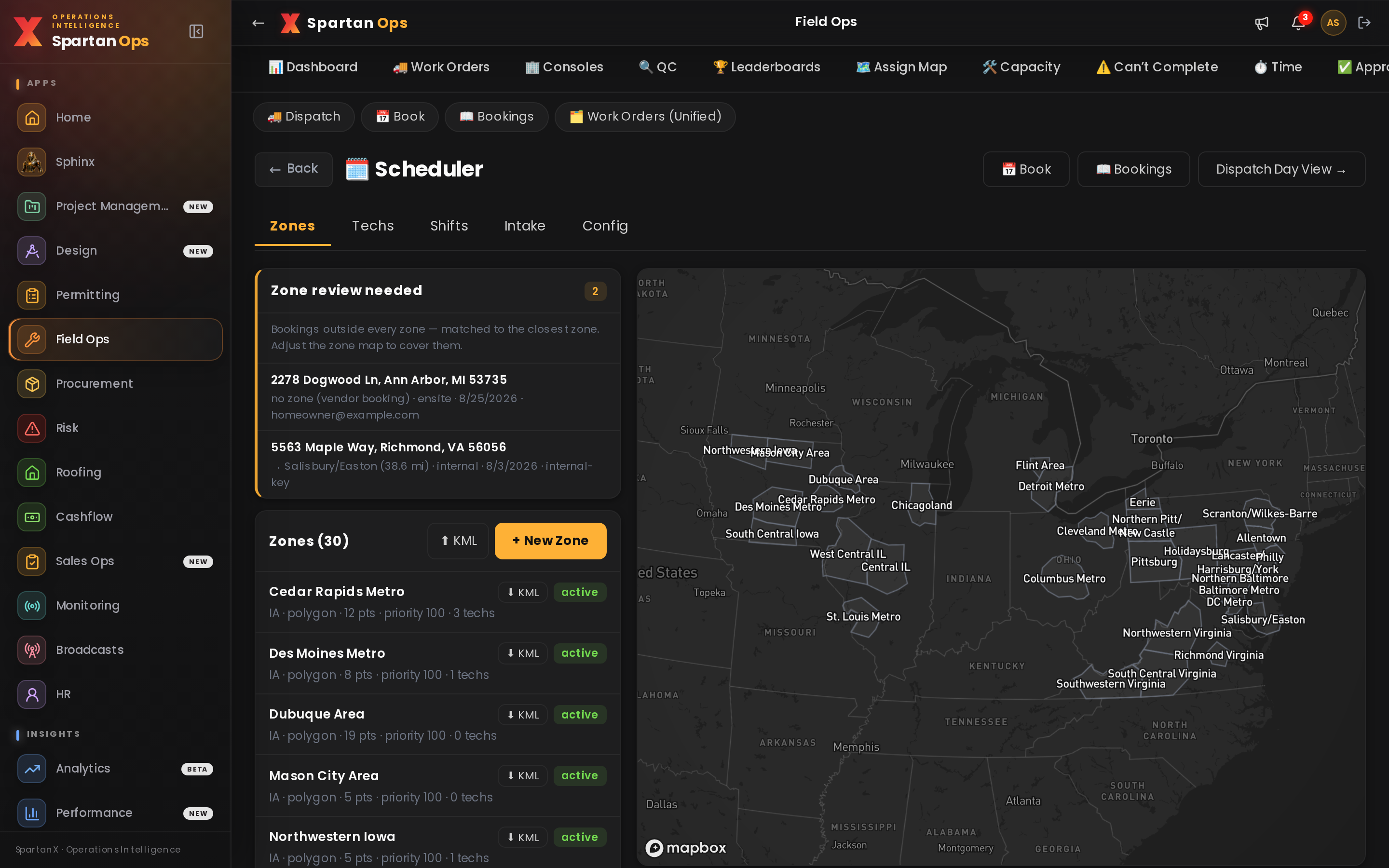 Scheduler — service zone coverage map