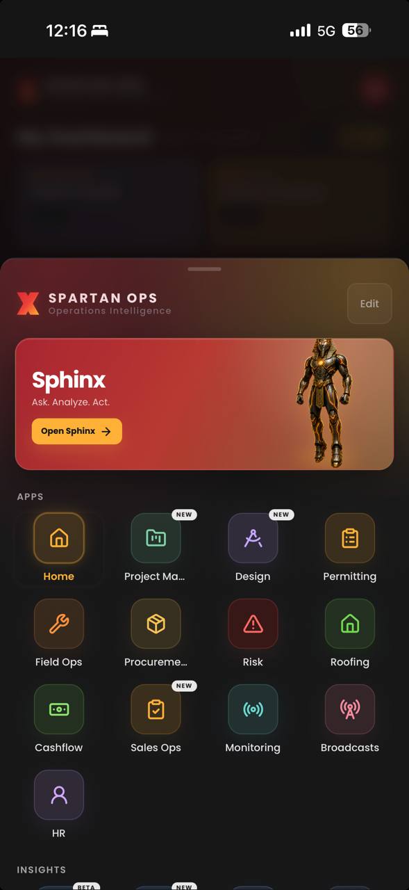 Spartan Ops mobile Hub — app dashboard