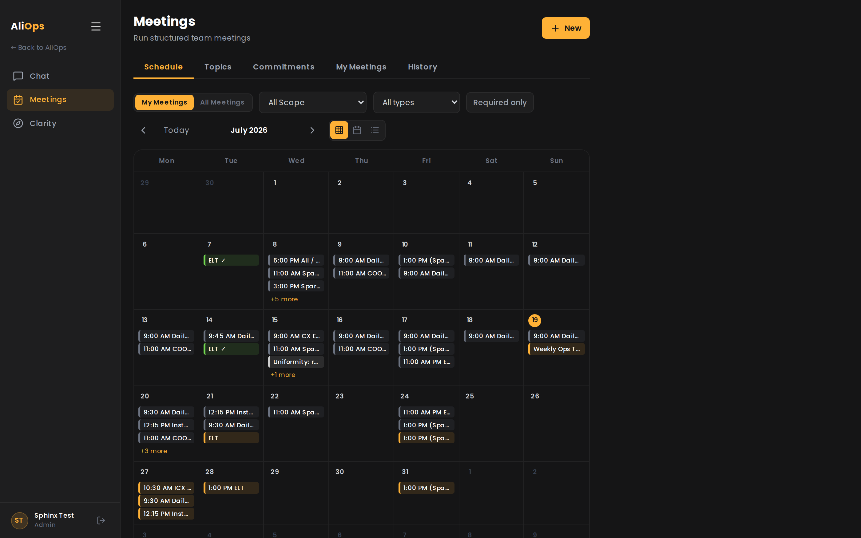 Meetings operating calendar