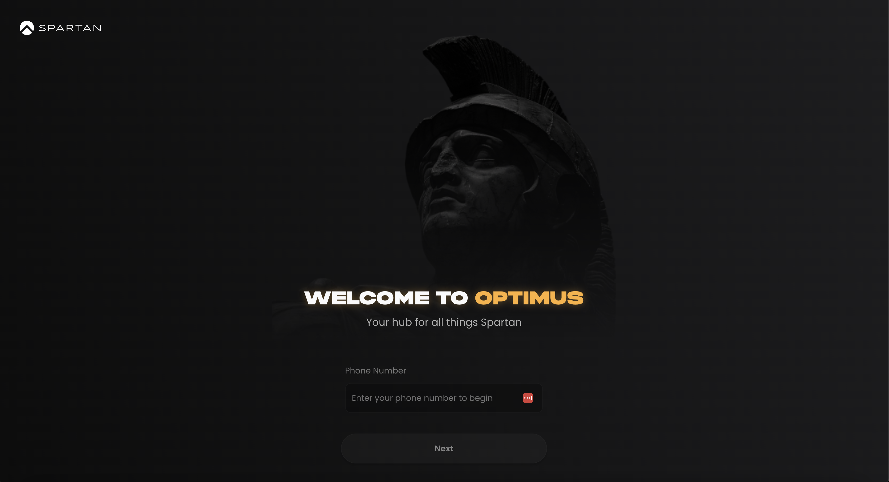 Optimus login — welcome page