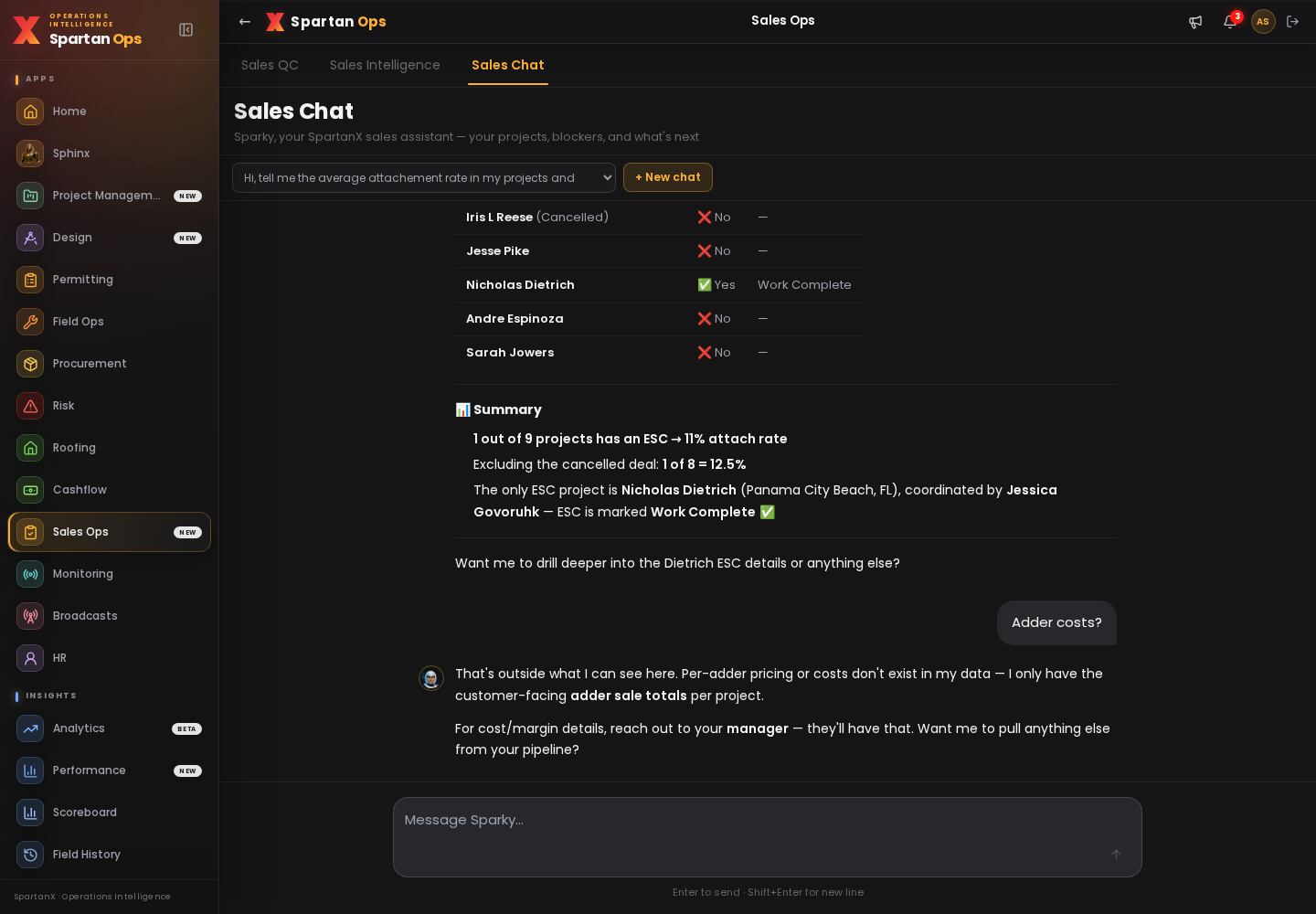 Sparky chat — embedded sales agent